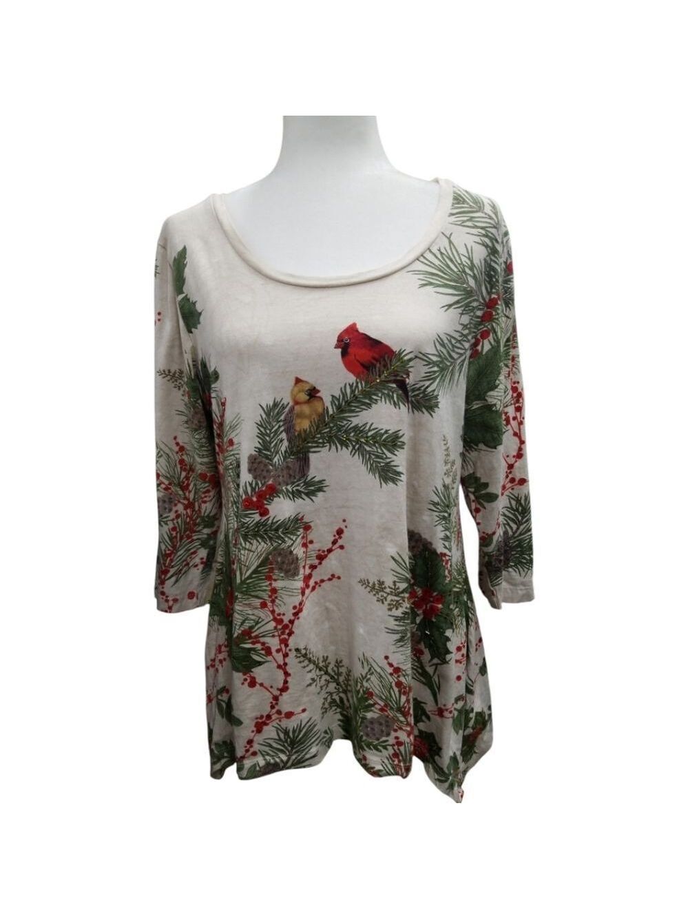 Sequin Winter Birds Christmas Sharkbite Tunic Size Medium